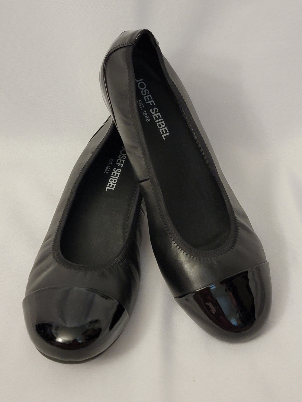 Josef Seibel Pippa Black Leather Cap-Toe Ballet Flats Size 41 (9.5-10)